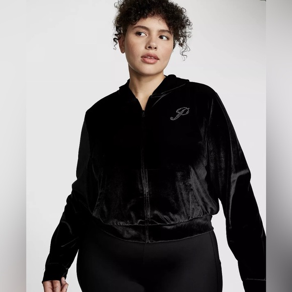 Victoria Secret Pink Bling Velour Shine Full-zip Crop Hoodie & Wide-leg Pants - Picture 4 of 8